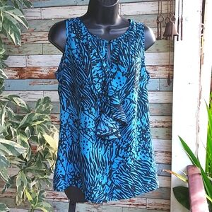 Miss Tina Blue Animal Print Sleeveless Top Sz Med